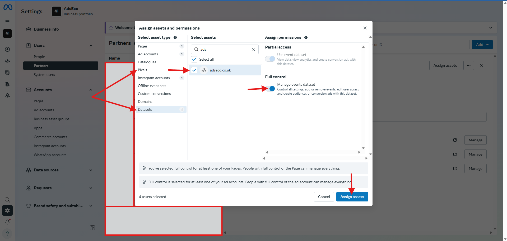 Dataset & Pixel Access Meta Business Manager